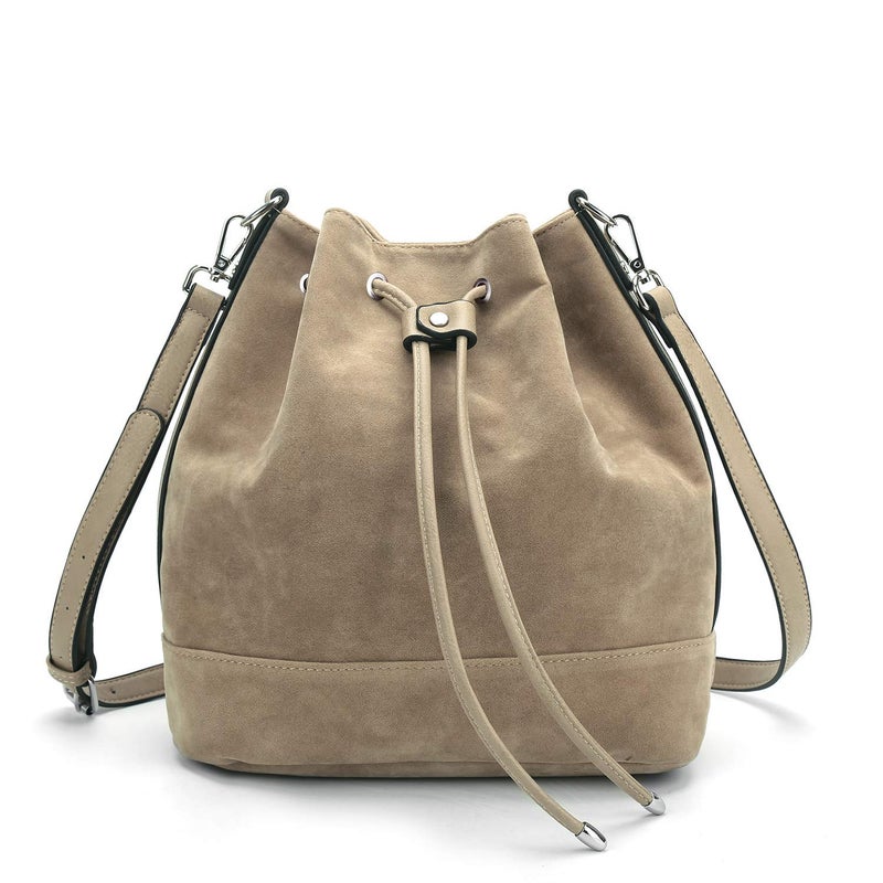 AFKOMST Leather Bucket Bags and Drawstring Crossbody Purse for Women Medium Tote and Hobo Handbags with 2 Shouder Straps - Image 1